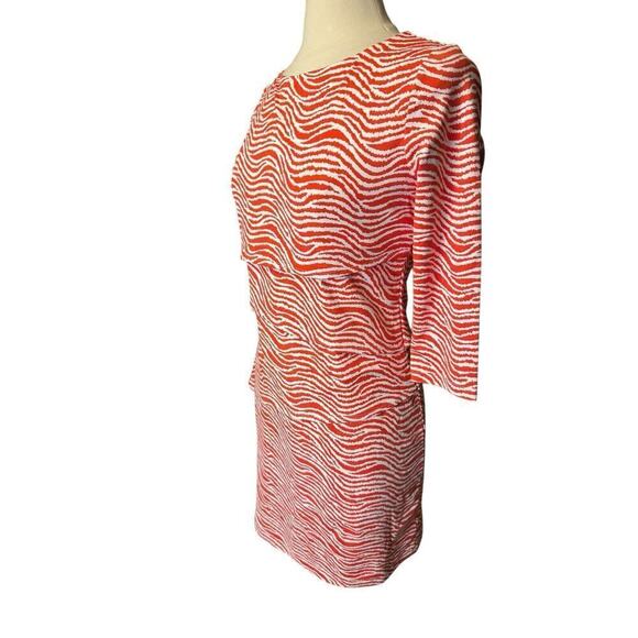 J. McLaughlin Catalina Cloth 3/4 Sleeve Stretch Sheath Dress Medium Orange Tiers - Picture 2 of 7